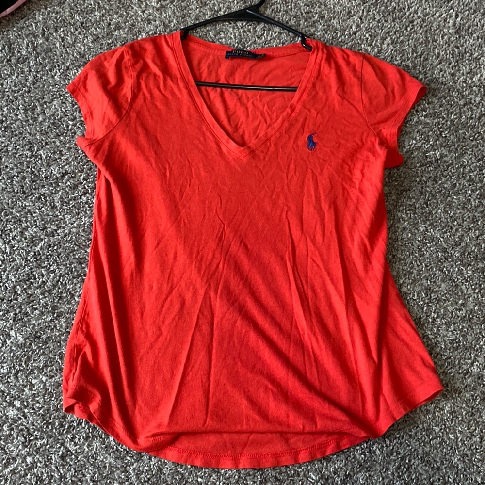 Red Polo Short Sleeved V-neck